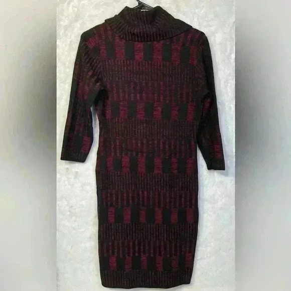 Sandra Darren Black Red Graphic Cowl Sweater Dress Warm Office Casual Womens Med - Picture 3 of 7